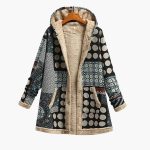 Women's Hooded Jacket with Buttons and Patchwork Surface - Image 3