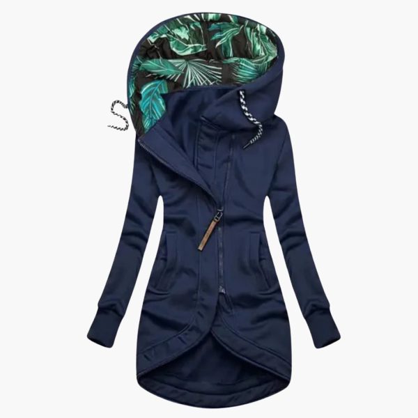 Women's Hooded Jacket with Asymmetrical Zipper and Front Pockets