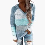 Women's Hooded Sweater with Stripes and Long Sleeves - Image 8