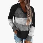 Women's Hooded Sweater with Stripes and Long Sleeves - Image 9