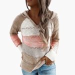 Women's Hooded Sweater with Stripes and Long Sleeves