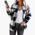Women's Check Shirt Jacket with Collar