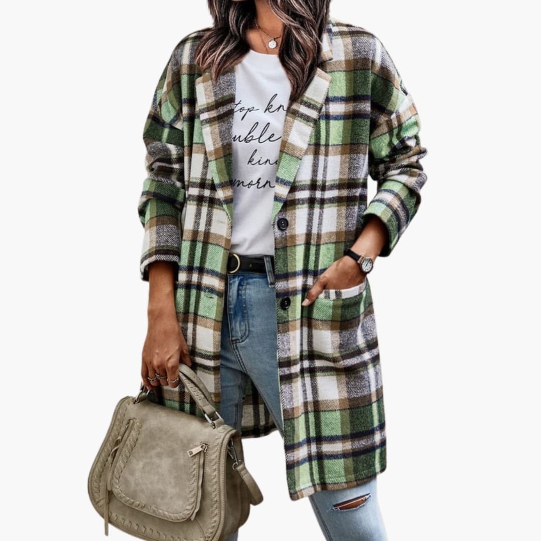 DamenKaroJackemitFrontknopfenundlangenArmeln_2.jpg Women's Check Jacket with Front Buttons and Long Sleeves - Image 1