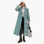 Women's Long Winter Coat with Hood and Button Closure - Image 3