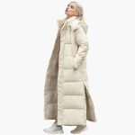 Women's Long Winter Coat with Hood and Button Closure - Image 2