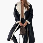 Women’s Long Coat with Lapel Collar and Trim - Image 2