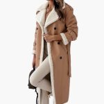Women’s Long Coat with Lapel Collar and Trim - Image 3
