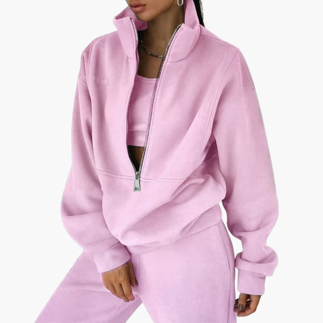 DamenLoungeSetmitHalfZipSweatshirt_2.jpg Women's Lounge Set with Half Zip Sweatshirt - Image 1