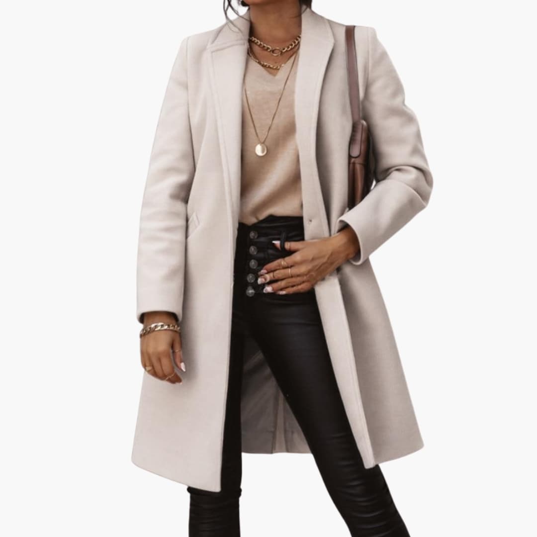 DamenMantellangmitReverskragen_1_b090db6e-6637-4946-9998-2abec5608d0c.jpg Women's Long Coat with Notched Collar - Image 1