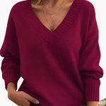Women's Oversized Sweater with V-Neck - Image 8