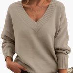 Women's Oversized Sweater with V-Neck - Image 13