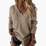 Women's Oversized Sweater with V-Neck - Image 20