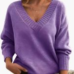 Women's Oversized Sweater with V-Neck - Image 3