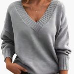 Women's Oversized Sweater with V-Neck - Image 6