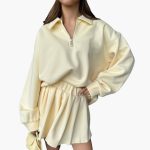 Women's Pullover with Half-Zip and Pleated Skirt - Image 15