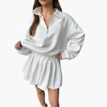 Women's Pullover with Half-Zip and Pleated Skirt - Image 14