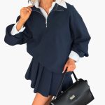 Women's Pullover with Half-Zip and Pleated Skirt - Image 17