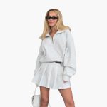 Women's Pullover with Half-Zip and Pleated Skirt - Image 11