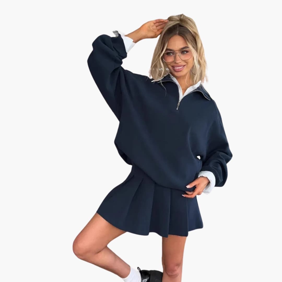 DamenPullovermitHalbzippundFaltenrock_4.jpg Women's Pullover with Half-Zip and Pleated Skirt - Image 1