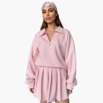 Women's Pullover with Half-Zip and Pleated Skirt - Image 13