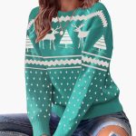Women's Sweater with Round Neck and Reindeer Pattern - Image 2