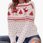 Women's Sweater with Round Neck and Reindeer Pattern - Image 3