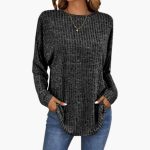 Women’s Sweater with Round Neck and Ribbed Hem