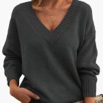 Women's Sweater with V-Neck and Long Sleeves - Image 2