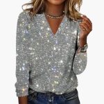 Women's Sweater with V-Neck and Textured Surface