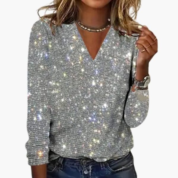 Women's Sweater with V-Neck and Textured Surface