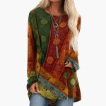 Women's Long Sleeve Tunic with Artistic Patchwork Pattern - Image 2