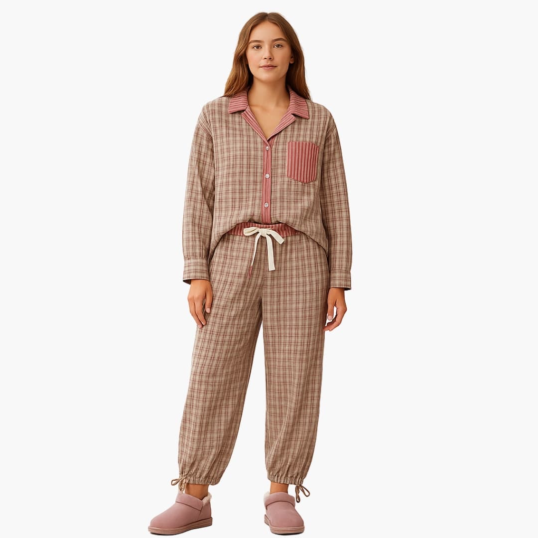 DamenPyjamaSetmitGestreiftemHemd_3.jpg Women's Pajama Set with Striped Shirt - Image 1