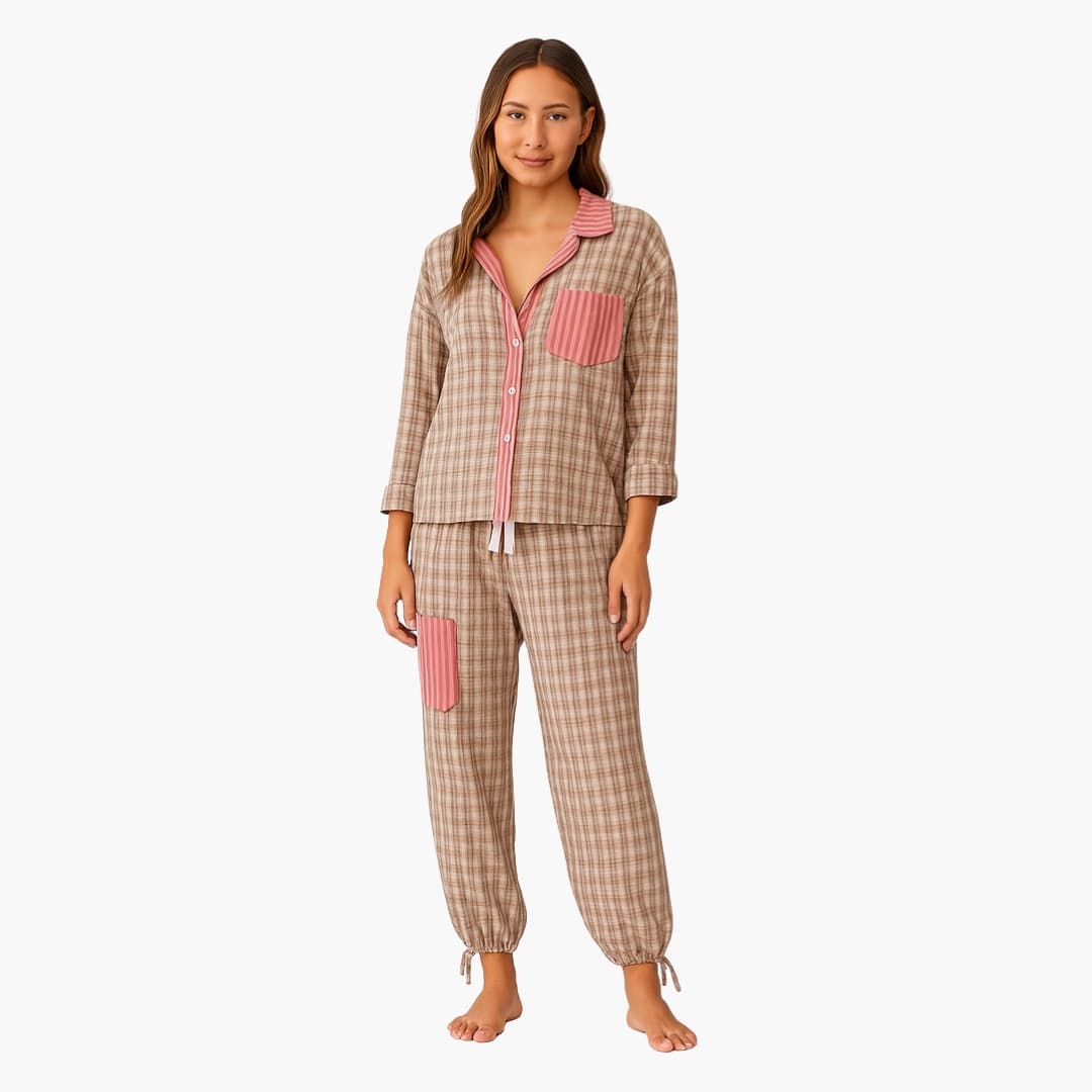 DamenPyjamaSetmitKordelzughoseundHemd_2.jpg Women's Pajama Set with Drawstring Pants and Shirt - Image 1