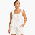 Women's Pajama Set with Ruffled Straps and Elastic Waistband