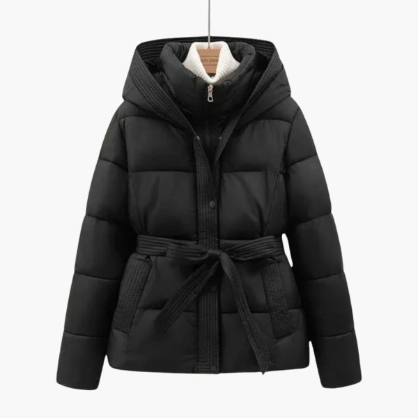Women's Quilted Jacket with Hood and Belt