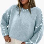 Women's Sweater with Round Neck and Contrasting Seams - Image 5