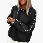 Women's Sweater with Round Neck and Contrasting Seams - Image 2