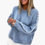 Women's Sweater with Round Neck and Contrasting Seams - Image 3