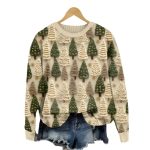 Women's Knit Sweater with Tree Pattern and Round Neckline