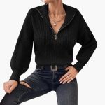 Women's Knit Sweater with Half Zip and Ribbed Knit - Image 4