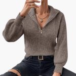Women's Knit Sweater with Half Zip and Ribbed Knit - Image 7