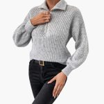 Women's Knit Sweater with Half Zip and Ribbed Knit - Image 6