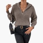 Women's Knit Sweater with Half Zip and Ribbed Knit
