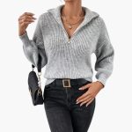 Women's Knit Sweater with Half Zip and Ribbed Knit - Image 2