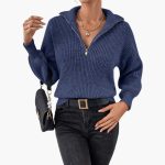 Women's Knit Sweater with Half Zip and Ribbed Knit - Image 3