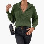Women's Knit Sweater with Half Zip and Ribbed Knit - Image 5
