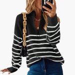 Women's Knit Sweater with Half Zip and Striped Pattern - Image 4