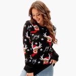 Women's Knit Sweater with Lining and Reindeer Motif - Image 2