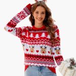 Women's Knit Sweater with Lining and Reindeer Motif