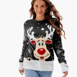 Women's Knit Sweater with Lining and Reindeer Motif - Image 5